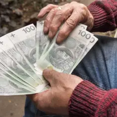 Ręce trzymające banknoty 100 zł. Czy to kwota, ile wynosi zasiłek dla bezrobotnych na rękę?