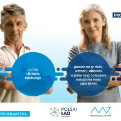 Profilaktyka 40 plus: bezpłatne badania dla Ciebie. Mężczyzna i kobieta, pomiar ciśnienia, BMI, rytmu serca.