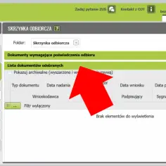 Ekran systemu ZUS z widoczną skrzynką odbiorczą i listą dokumentów.