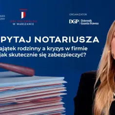 Młotek sędziowski na stercie dokumentów, obok kobiety. Temat: "Zapytaj notariusza: majątek rodzinny a kryzys w firmie - jak skutecznie się zabezpieczyć?". Ubezwłasnowolnienie u notariusza.