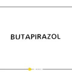 Napis BUTAPIRAZOL na białym tle. Pod nim żółta kropka i przerywana linia.