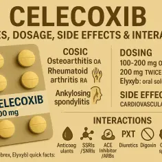 Opakowanie z tabletkami Celecoxib 300 mg. Informacje o zastosowaniu, dawkowaniu, skutkach ubocznych i interakcjach. Wiele osób szuka opinii o cartexan 400 mg, ten lek jest podobny.