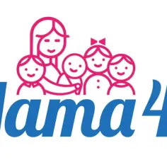 Logo Mama 4+ z rysunkiem matki i czwórki dzieci.
