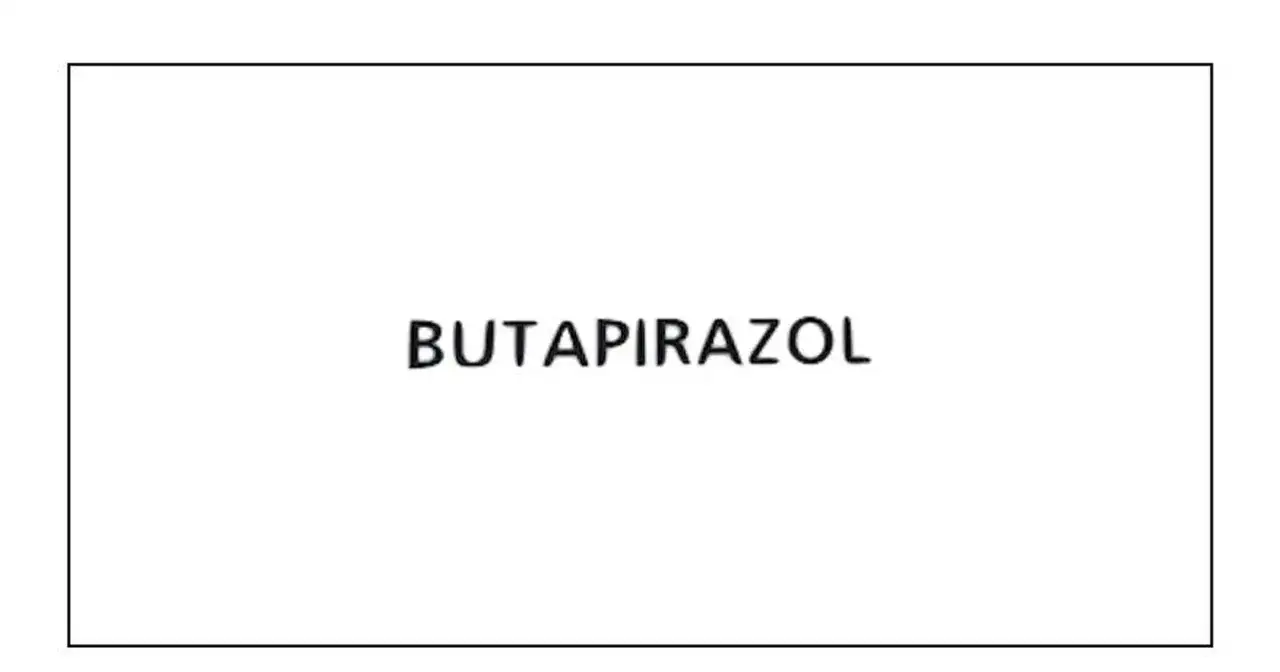 Napis BUTAPIRAZOL na białym tle.